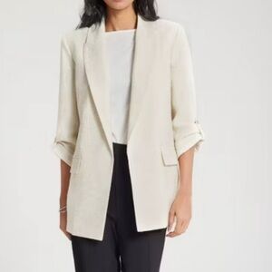 NWT A New Day Women’s Rolled Up Sleeve Blazer Rayon Linen Blend Beige Size 4X